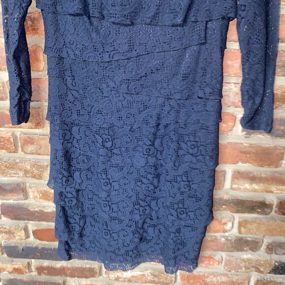 Laundry by Shelli Segal Black Sheer Lace Tiered Mini Little Dress Women's Size 6 - Picture 4 of 6